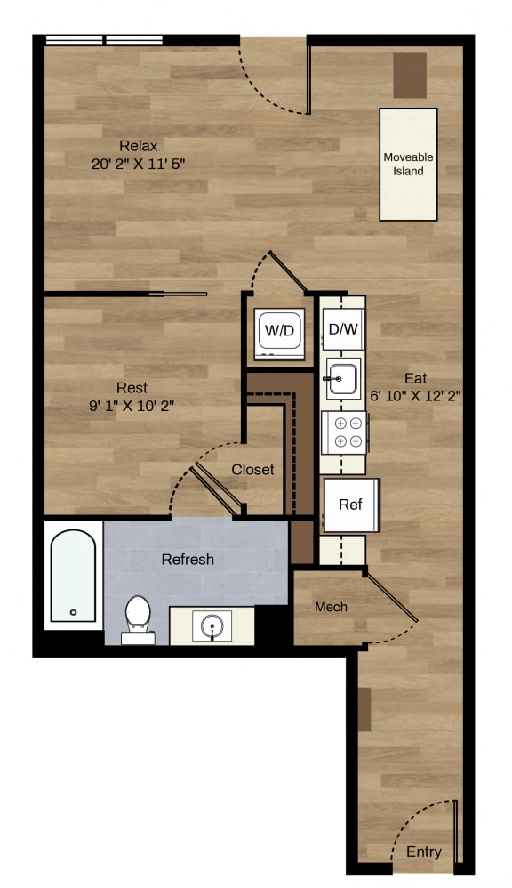 Floor Plan  B-7 1 Bedroom 1 Bath Floorplan at Centro Arlington, Virginia, 22204