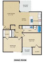 2 Bedroom, 1 Bath Floorplan at Bremerton Park Apartment Homes , Prairie Village, KS, 66204