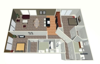 2 bed apartment-2 Bed U floor plan at Midtown Crossing Apartments in midtown Omaha NE 68131