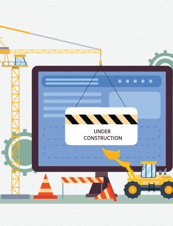 a construction site with a computer with a crane and a truck