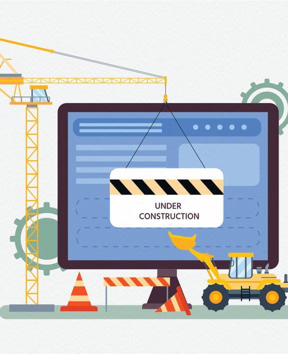 a construction site with a computer with a crane and a truck
