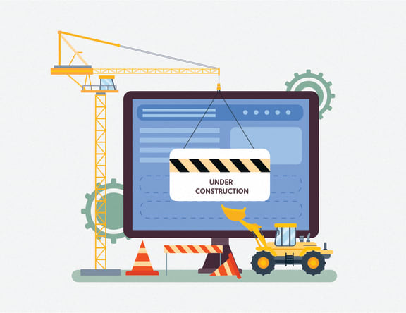 a construction site with a computer with a crane and a truck