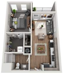 1B 1  Bed   1  Bath   640 Sq. Ft.Floor Plan at Grand Flats, St. Louis, MO