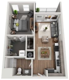 1B 1  Bed   1  Bath   640 Sq. Ft.Floor Plan at Grand Flats, St. Louis, MO