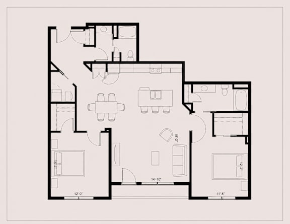 A black and white floor plan of a house with labeled rooms and dimensions.