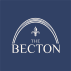 the logo for the becton church with a blue background and a white logo