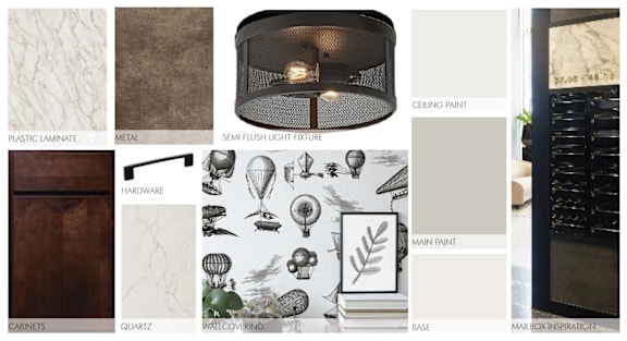 A collection of images showcasing various home decor items such as ceiling paint, wall covering, and hardware.