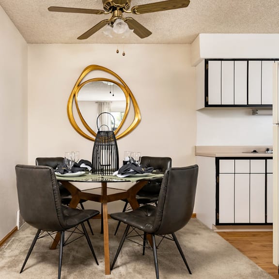 Dining space inside a classic apartment at Trailgrove Apartments near the Denver Tech Center