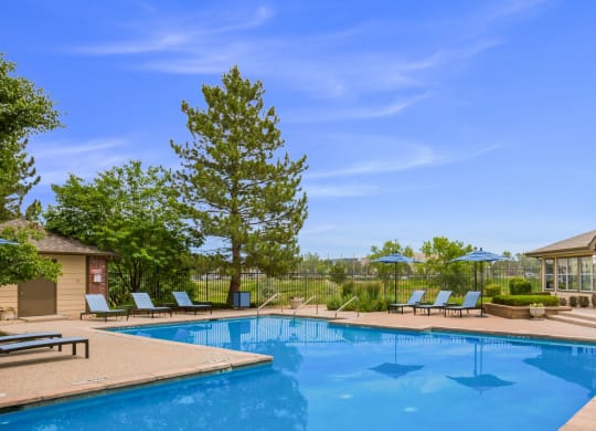 View of Swimming Pool at Greensview Apartments in Aurora, Colorado, CO