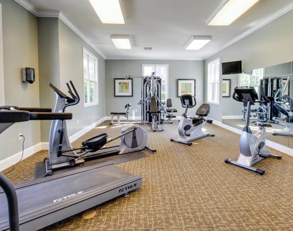 Fitness center treadmills at Magnolia Pointe in Durham NC