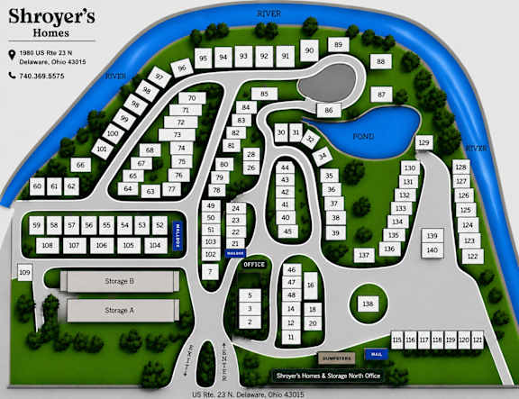 A map of the Shroyer's Homes property with unit numbers.