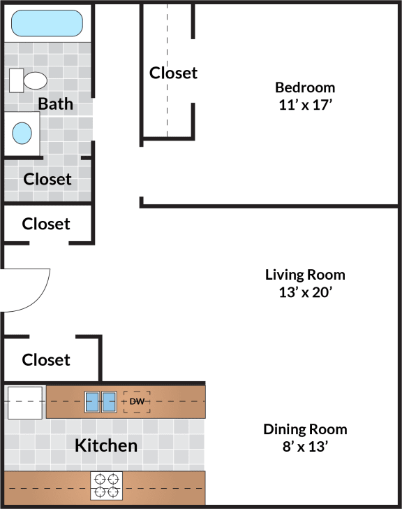 Floor Plan 1 Bedroom - 10 Tier
