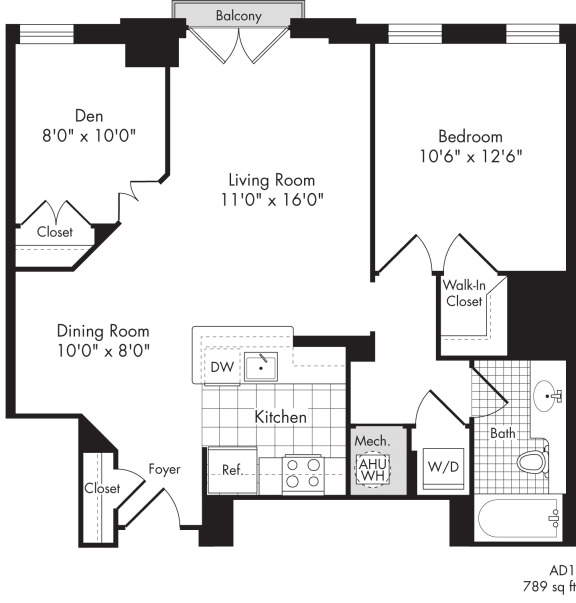1 bedroom apartment with walk-in closet and den for rent in baltimore