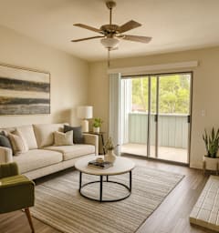 A living room with a fireplace and a painting on the wall.at Vintage Pointe, Rohnert Park, 94928