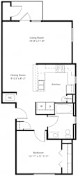 One bedroom end 2D floor plan at Eagle Ridge Apartment Homes, Traverse City, MI