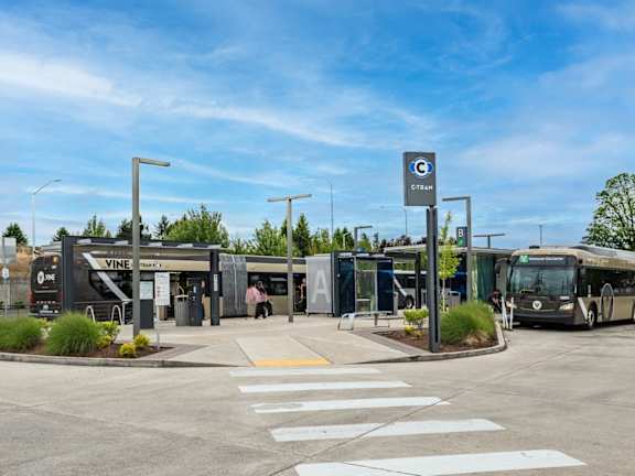 A bus station with a bus at Vancouver Mall Apartments, Vancouver, WA 98662