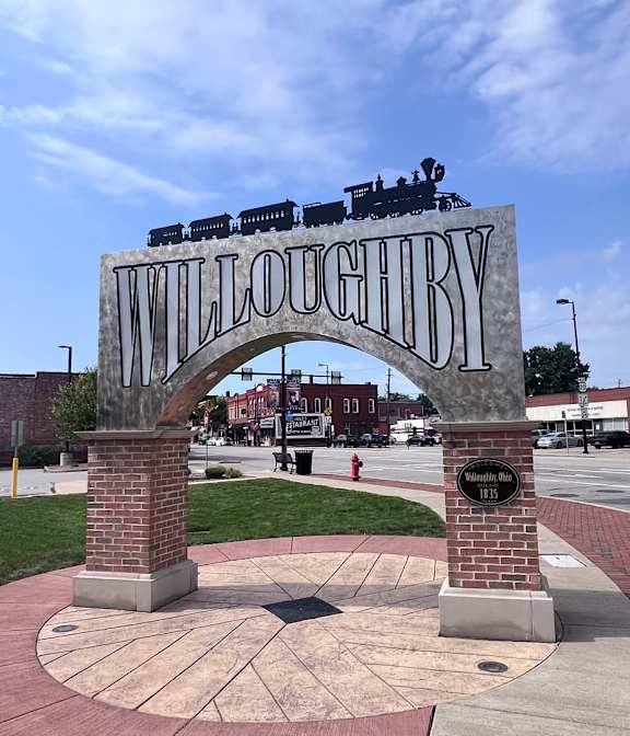 Large stone archway at Cedarwood Estates Apartments, Willoughby, Ohio