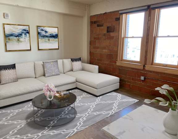 Window And Sofa in Living Room at 700 Central Apartments, Minneapolis, MN