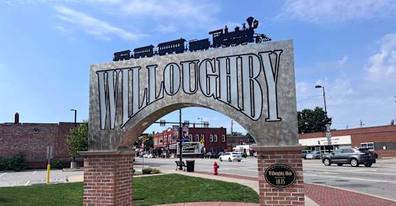 A stone archway with the word "Willoughby" on it.