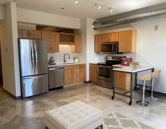 Fully Equipped Kitchen In Clubhouse at 700 Central Apartments, Minneapolis, MN
