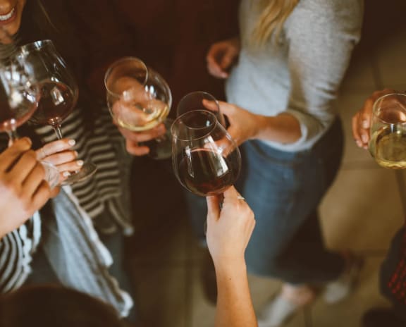 a group of people holding wine glasses