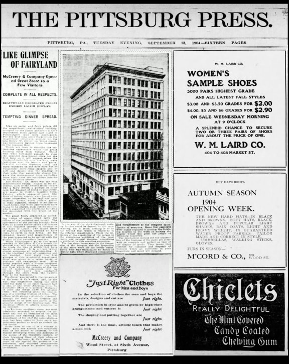 an old newspaper article with four different ads for a building
