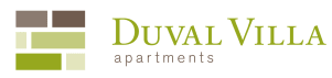 the logo villa apartments with green and brown colors