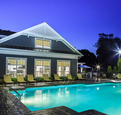 Pool View In Night at Merion Stratford Apartment Homes, Stratford, CT