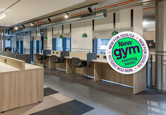 A gym with a black and white striped rug on the floor.