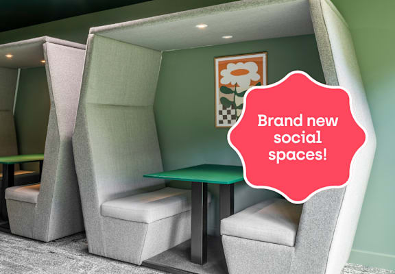 a brand new social space with booths and tables