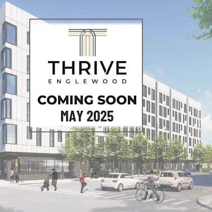 A rendering of a modern building named Thrive Englewood is set to open in May 2025.