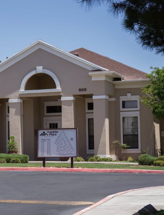 a building with a sign in front of it