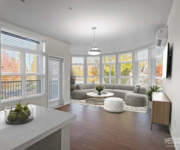 a living room with a couch and a table