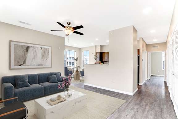 a living room with a couch and a coffee table
