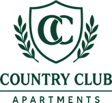 A black and white image of a logo for Country Club Apartments.