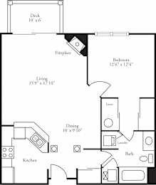 Layout of the 1 Bed, 1 Bath Aberdeen apartment home located at the pinnacle at the club at brookfield hills