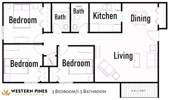 Floor Plan  Three Bedroom One and a Half Bathroom