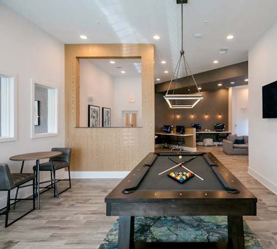 Satori Olathe Apartments in Kansas Clubhouse Lounge with Pool Table
