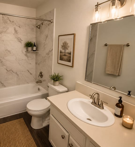 A bathroom with a marble shower and a white toilet.
