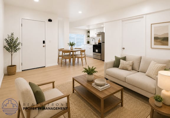 A living room with a couch, chair, and coffee table.