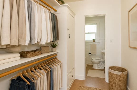 A white bathroom with a towel rack and a toilet.