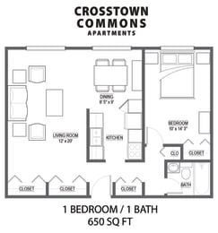 Crosstown Commons 1 bedroom floor plan layout