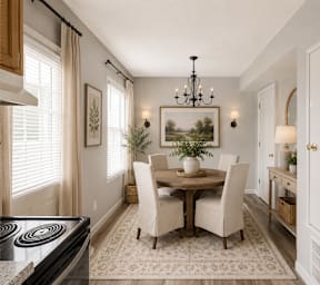 a white desk with a vase and candles on it at Timberstone, Charlotte, North Carolina