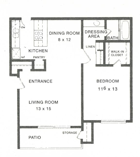 Floorplan of The Ponderosa, 753 square feet