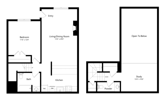 1 Bed 1.5 Bath Floor Plan | 941 Sq. Ft. at Chevy Chase, Austin