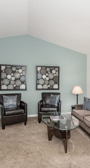 Living room decor with wall frames at Normandy Club, Centerville, Ohio