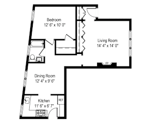  Floor Plan 1 Bedroom - 1 Bathroom