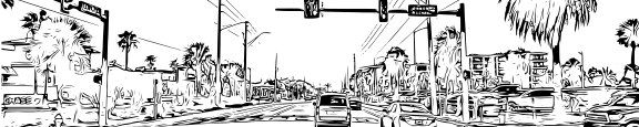 an illustration of a city street with traffic lights and cars
