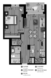 Floor Plan  1 bedroom 1 bathroom apartment floor plan at La Voile Pointe-Claire in Pointe Claire, QC