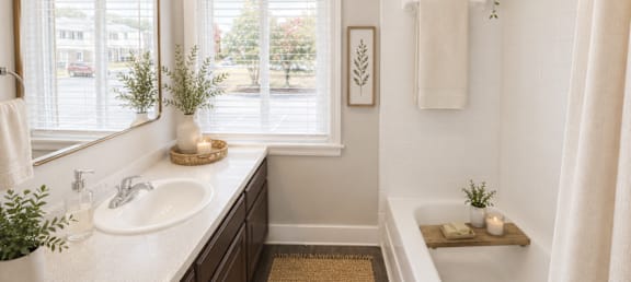 A bathroom with a white sink and a window.